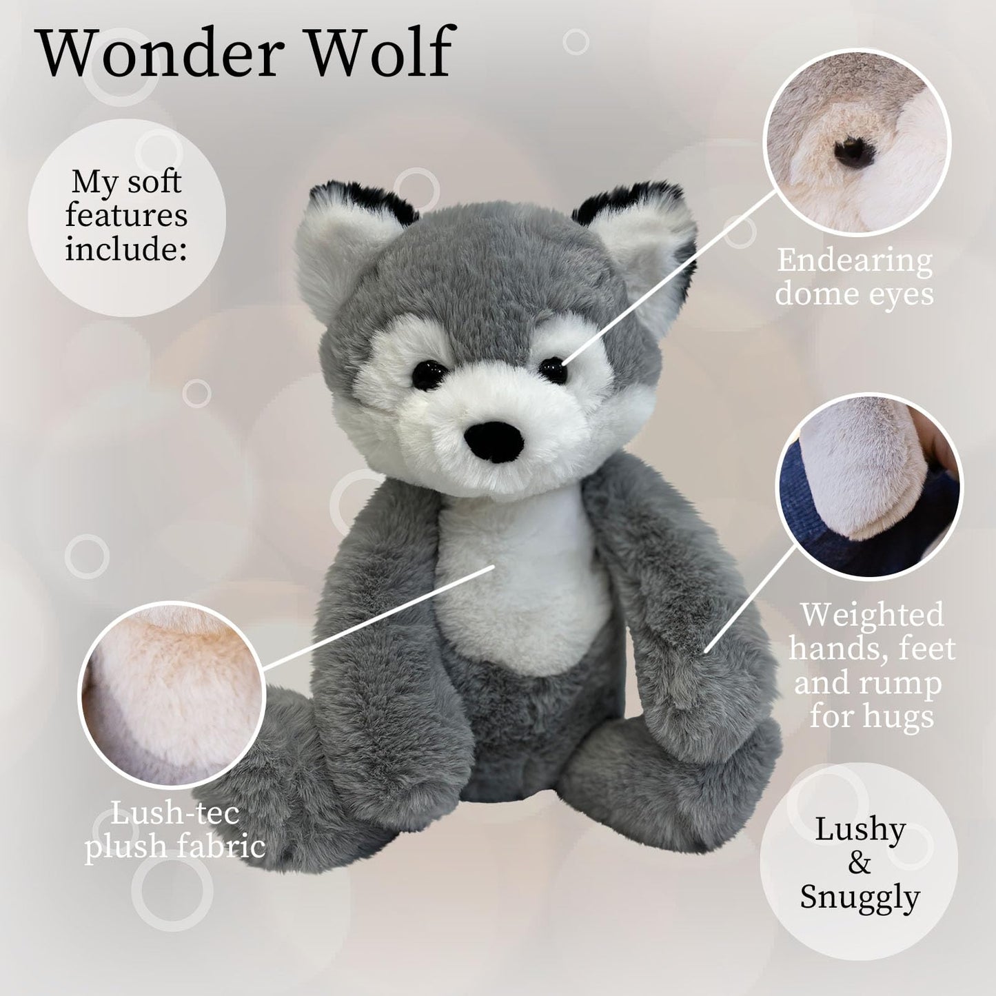 Worlds Softest Plush Wonder Wolf, Lushee, Large, 16 Stuffed Animal for Baby, Toddler, Kids, Adults, Wolf Plush Toy Soft, Huggab