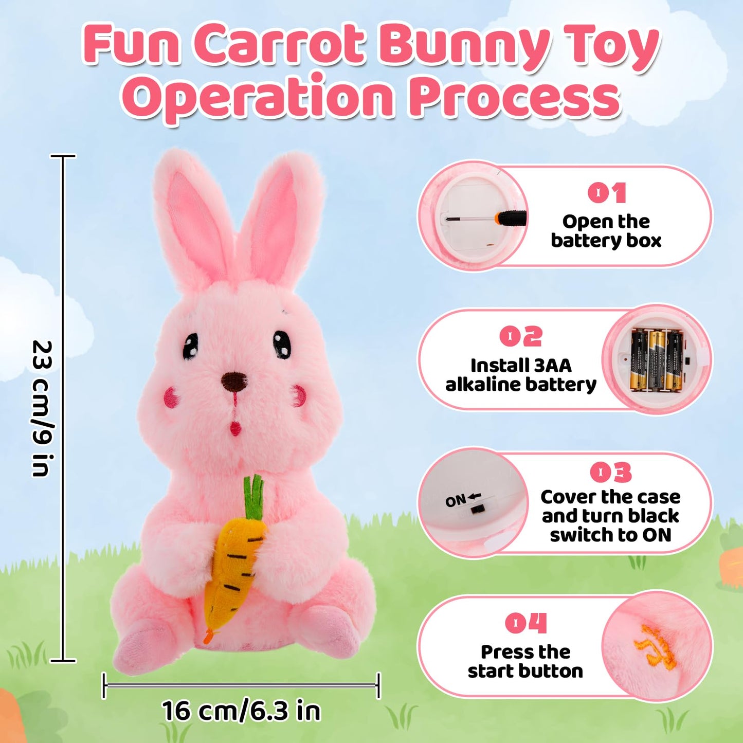 Emoin Bunny Plush Baby Toys, Singing Dancing 9'' Bunny Stuffed Animal, Interactive Rabbit Plush Crying Bunny Don'T Take His Carr
