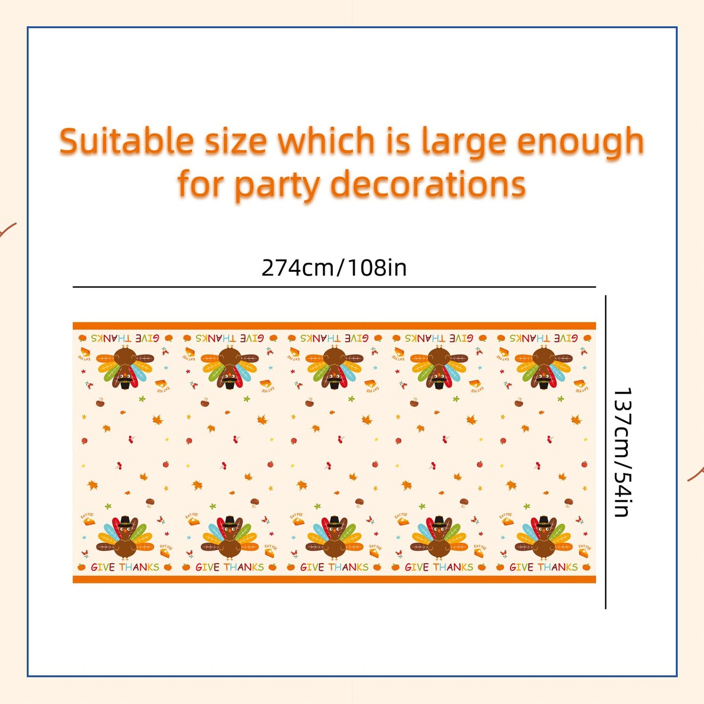 3Pcs Thanksgiving Decorations, 54 x 108 Thanksgiving Tablecloth Give Thanks Tablecloth Waterproof Disposable Thanksgiving Table