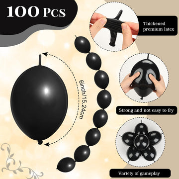 Meanplan 100 Pcs Link Balloon Linking Balloon Latex Linkable Balloons Connected Wedding Party Decoration(Black,6 Inch)