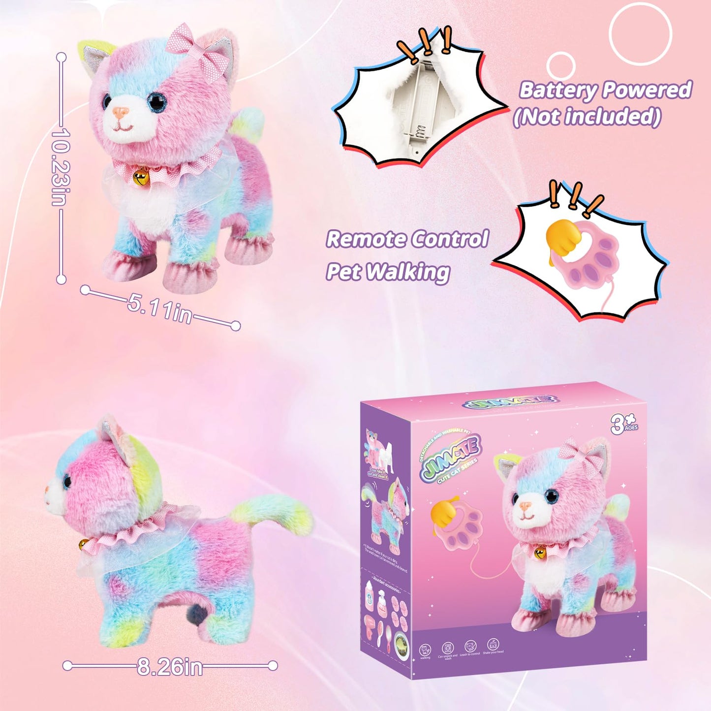 Plush Cat Toy Nursing Stuffed Animal Set, Singing, Barking, Plush Kitty Mommy Cat with 2 Little Plush Baby Kittens Christmas and