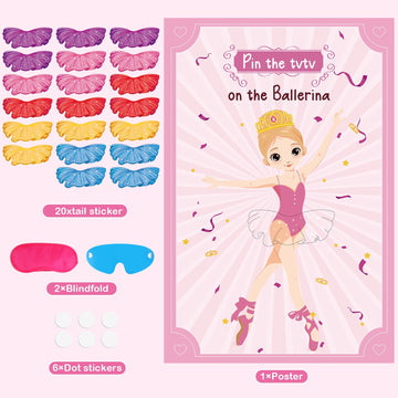 Hooqict Ballerina Birthday Party Decorations Pin The Tutu On The Ballerina Party Supplies Favors Girls Pin Games Tutu Party Decorations, Large Ballerina Party Games Poster With 20 Tutu Stickers
