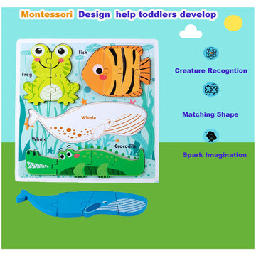 Wooden Toddler Puzzles Ages 1-3,Montessori Jigsaw Puzzle For Toddlers 1-3,Learning Toys For Kids 2-4 Years Old, Educational Gifts For Boys Girls 2-3