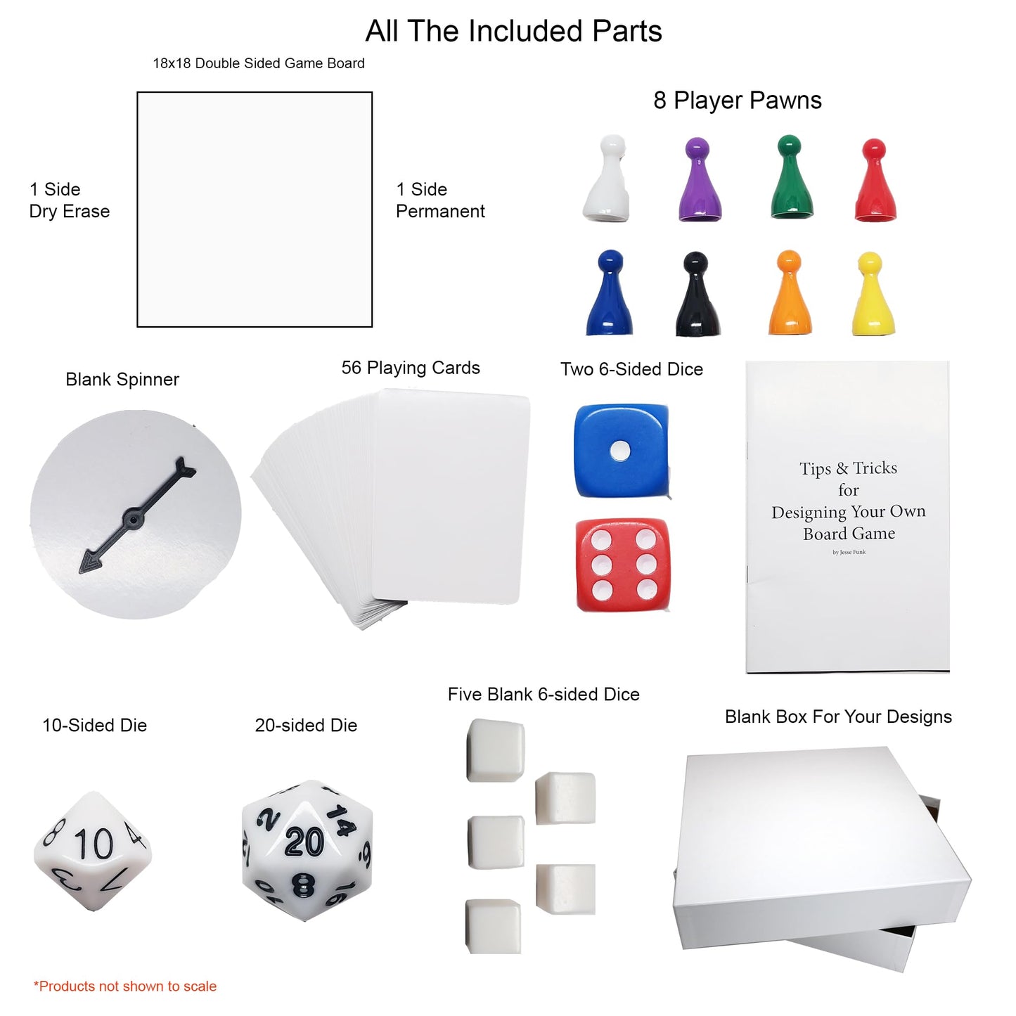 da Vinci's Room DIY Board Game Kit - Double-Sided Game Board, Blank Box & Pieces, White
