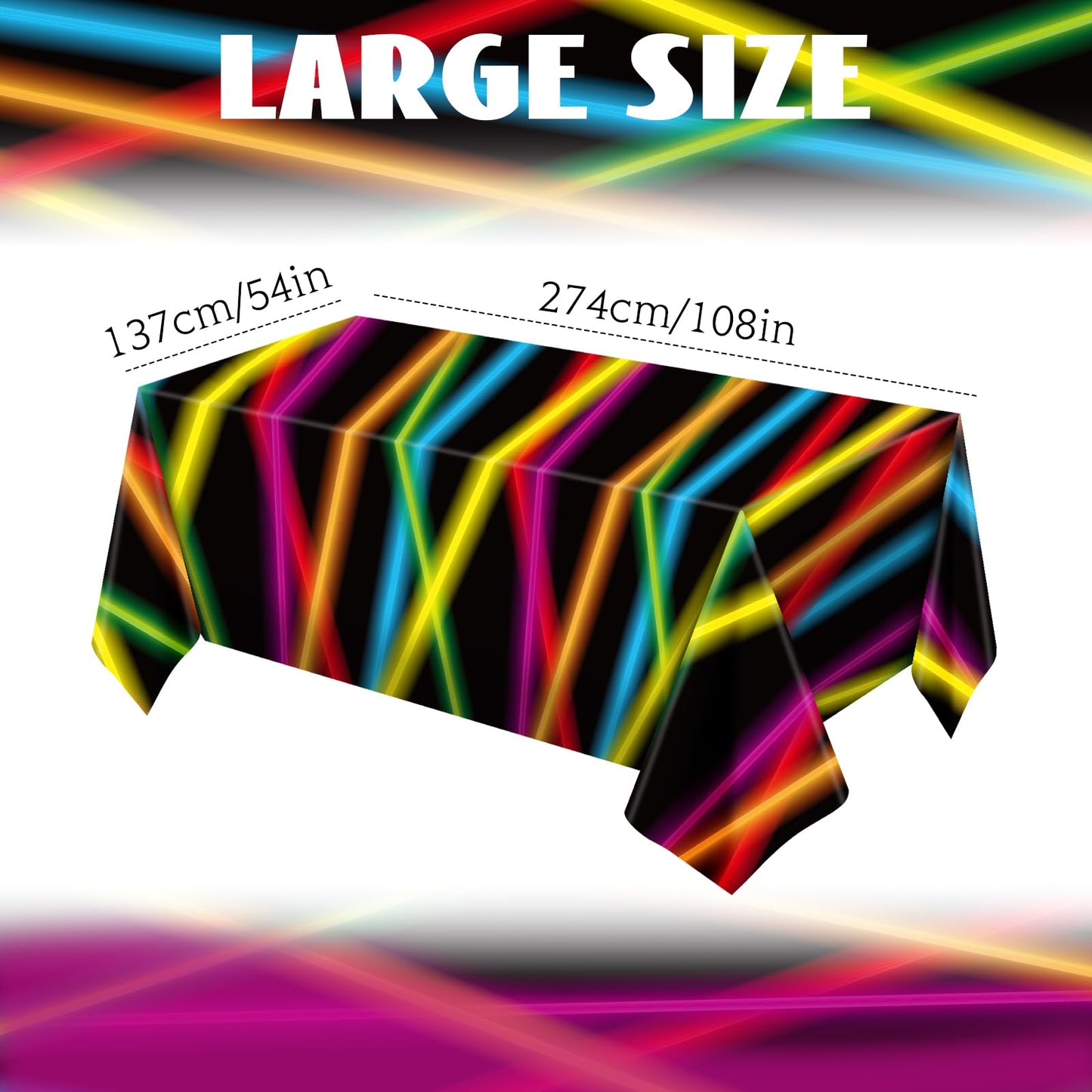 Irenare Neon Table Cloths Glow Party Table Covers, 54 x 108 Glow in The Dark Table Cloths Glow Party Table Cloth Neon Party Deco