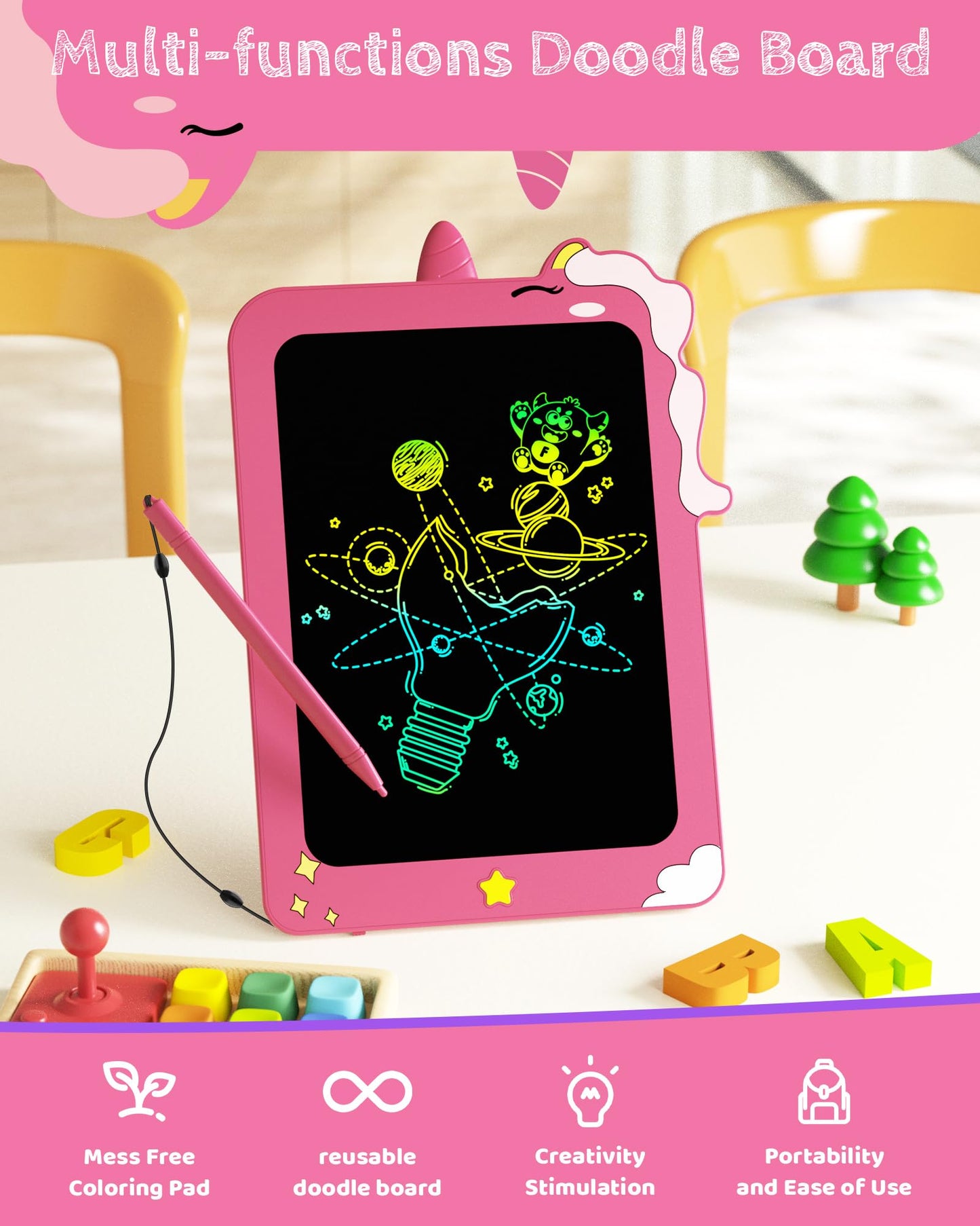 TEKFUN LCD Writing Tablet for Kids, 8.5 Inch Unicorn Toddler Doodle Board, Drawing Tablet, Reusable Electronic Pads Educational