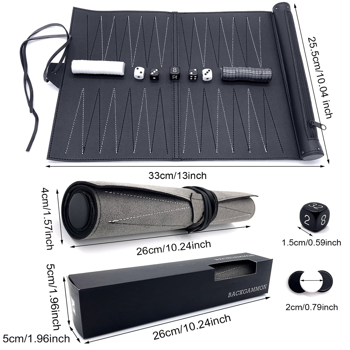 Roll-Up Travel Backgammon Games, Foldable Board Games, Pu Travel Game, Portable Lightweight Backgammon Game Set