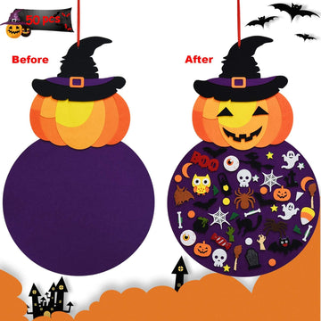 THAWAY DIY Halloween Felt Pumpkin Witch Hanging Decor for Kids Felt Crafts and Kits Adhesive Ornaments Halloween Party Favor Dec
