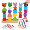 Vinlon Animal Baby Toys For Boys Girls 2 3 4 Years Old - Cute Rabbit Bear Tiger Pig Frog- Wooden Bead Sequencing Set-Stacking Sh
