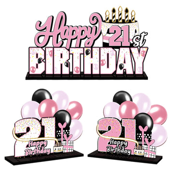 Lingteer Happy 21St Birthday Pink Acrylic Table Topper Centerpieces Set - Cheers To 21 Years Old Birthday 21St Bday Party Gift Decorations.