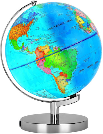 Poocci 6 In1 Illuminated World Globe For Kids & Adults All Ages High Clear Map, Illuminates Educational Interactive Globe Stem Toy, Light Up Kids Globe Lamp,Earth Globe Gifts For Boys And Girls