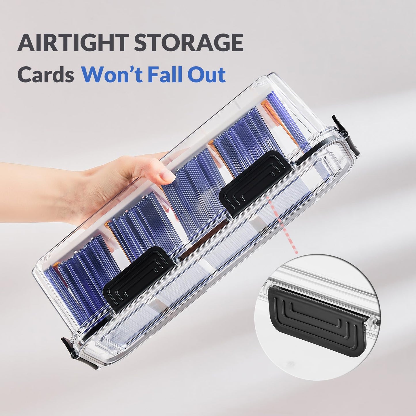 DEEIF Toploader Storage Box - Hard Plastic TCG Card Box with 5 Dividers, Fits 165 Toploaders, 13 x 5.3 x 3.9 inches,