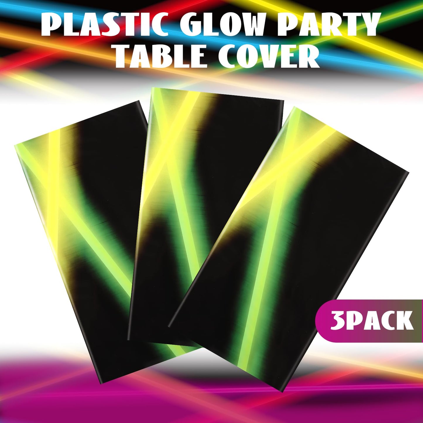 Irenare Neon Table Cloths Glow Party Table Covers, 54 x 108 Glow in The Dark Table Cloths Glow Party Table Cloth Neon Party Deco