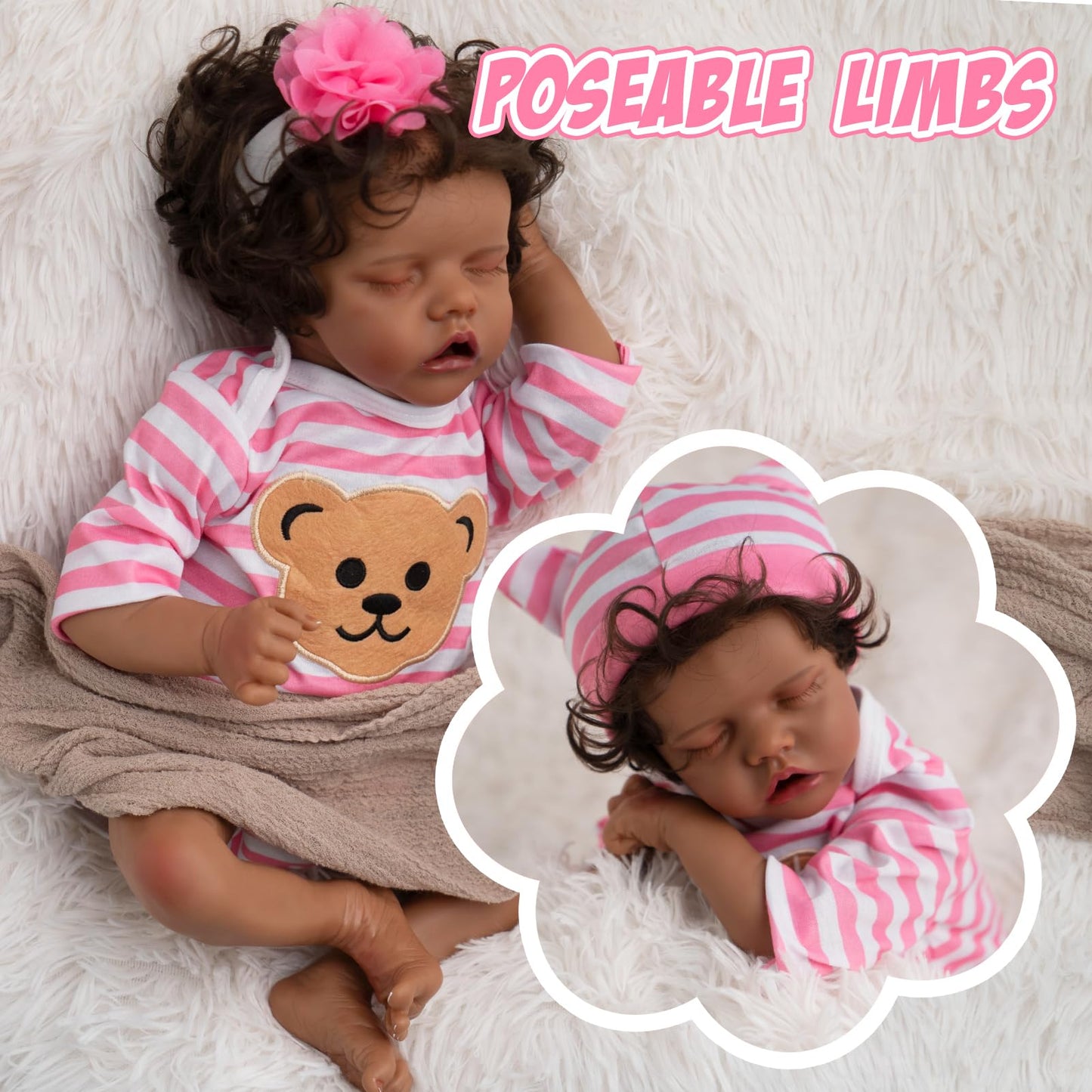 Jirachi Realistic Reborn Baby Dolls, Silicone Soft Body Real Life Baby Girl, Black Lifelike Reborn Babies With Feeding Kit & Gift Box For Kids Age 3+