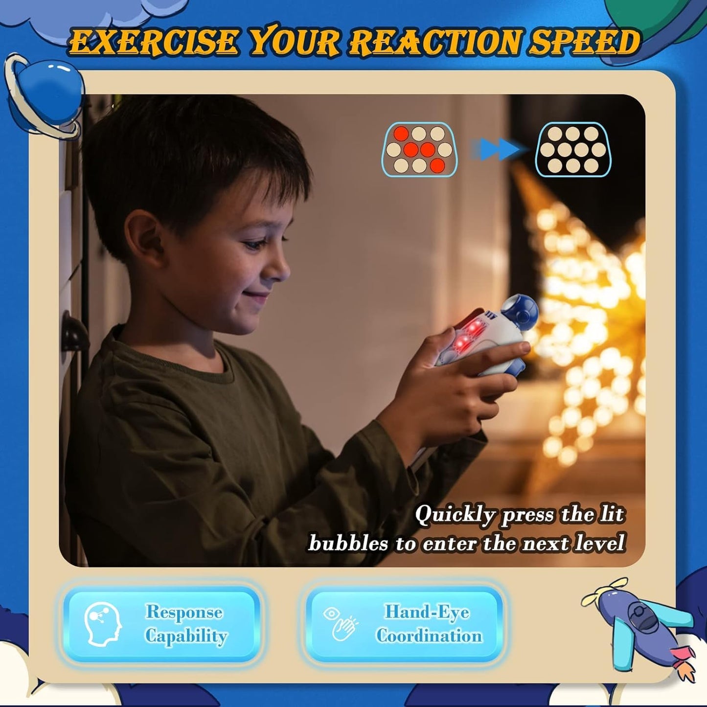 Fast Push Game, Handheld Game Console Fidget Toys Bubble Kids Game, Light Up Push Game Kids Toys For Ages 3-12, Handheld Puzzle
