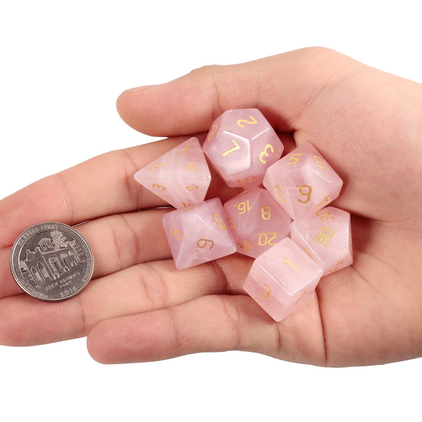 Cheungshing 7 PCS Handcrafted DND Polyhedral Dcie Sets for Role Playing Games MTG Table Game Polished Tumbled Stone Dices, Rose