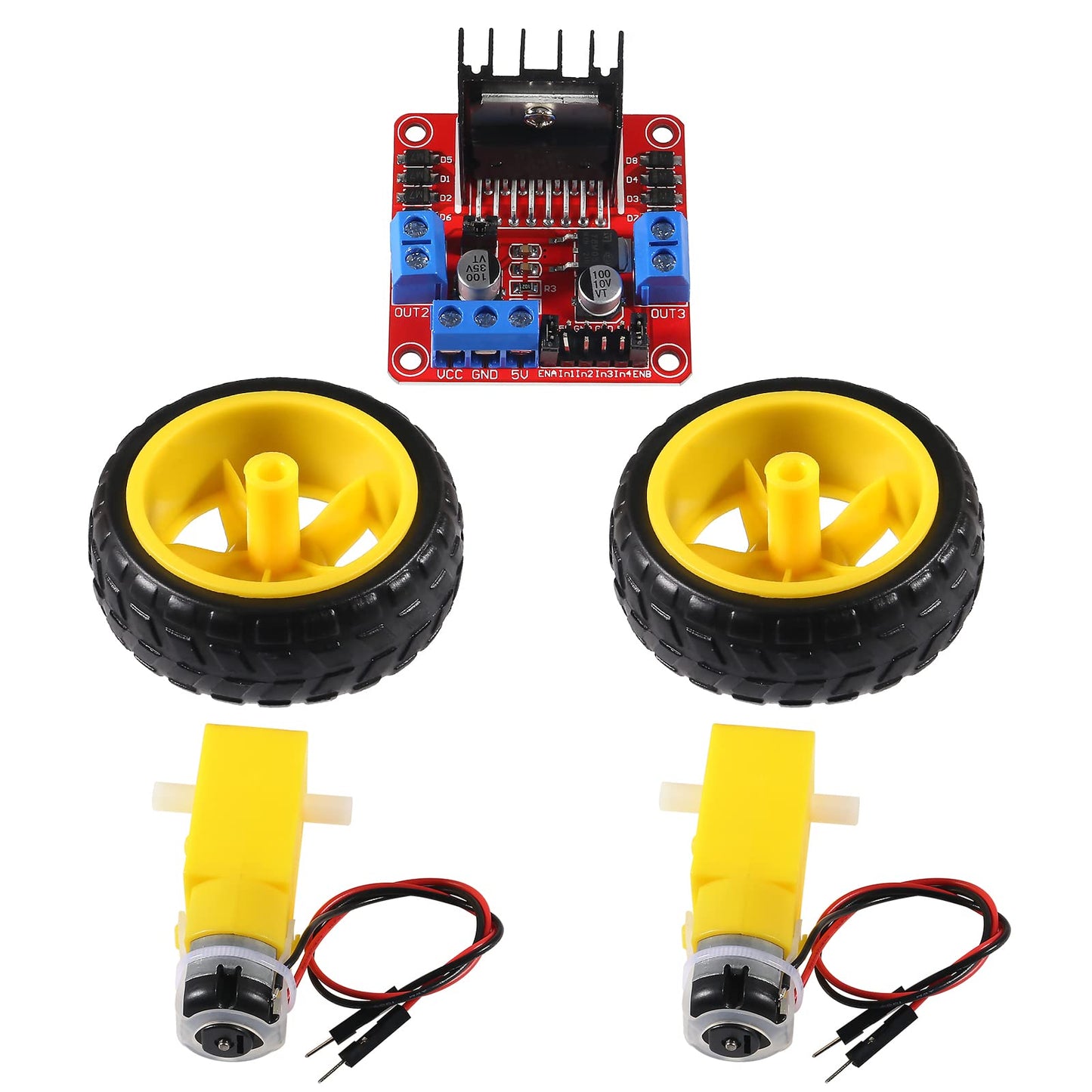 Diann 2 Sets Dc Gearbox Motor Tt Motor 200Rpm Tire Wheel Dc 3-6V 1:48 Male Connector With 1Pc L298N Motor Drive Controller Board