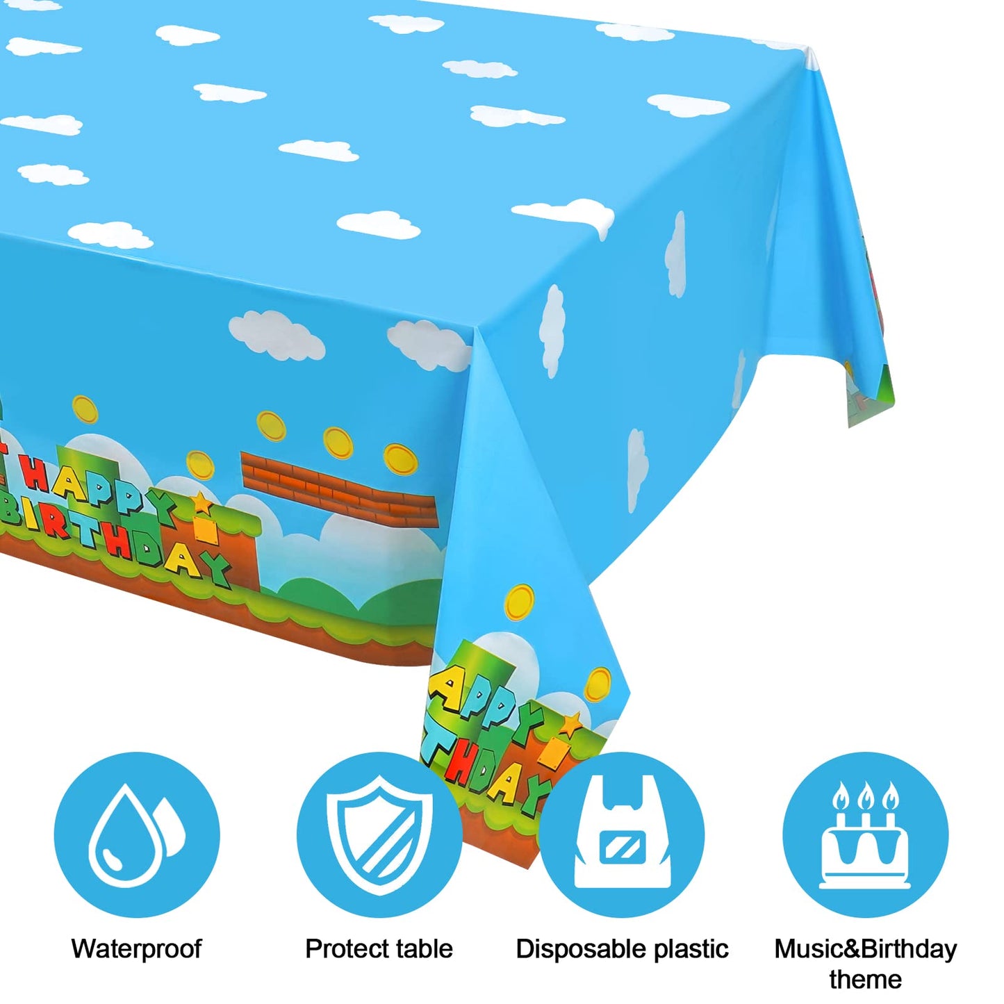 Lecinc 3 PCS Video Games Party Tablecloth, Plastic Video Games Table Cover for Video Games Birthday Party Decorations Supplies,