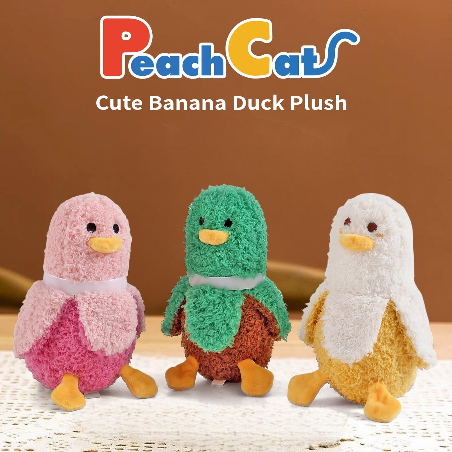 PEACH CAT Banana Duck Plush Set - 19.7 Mommy Duck with 3 Cute Babies, 4-Piece Stuffed Animal Toy Gift for Kids, Family Fun