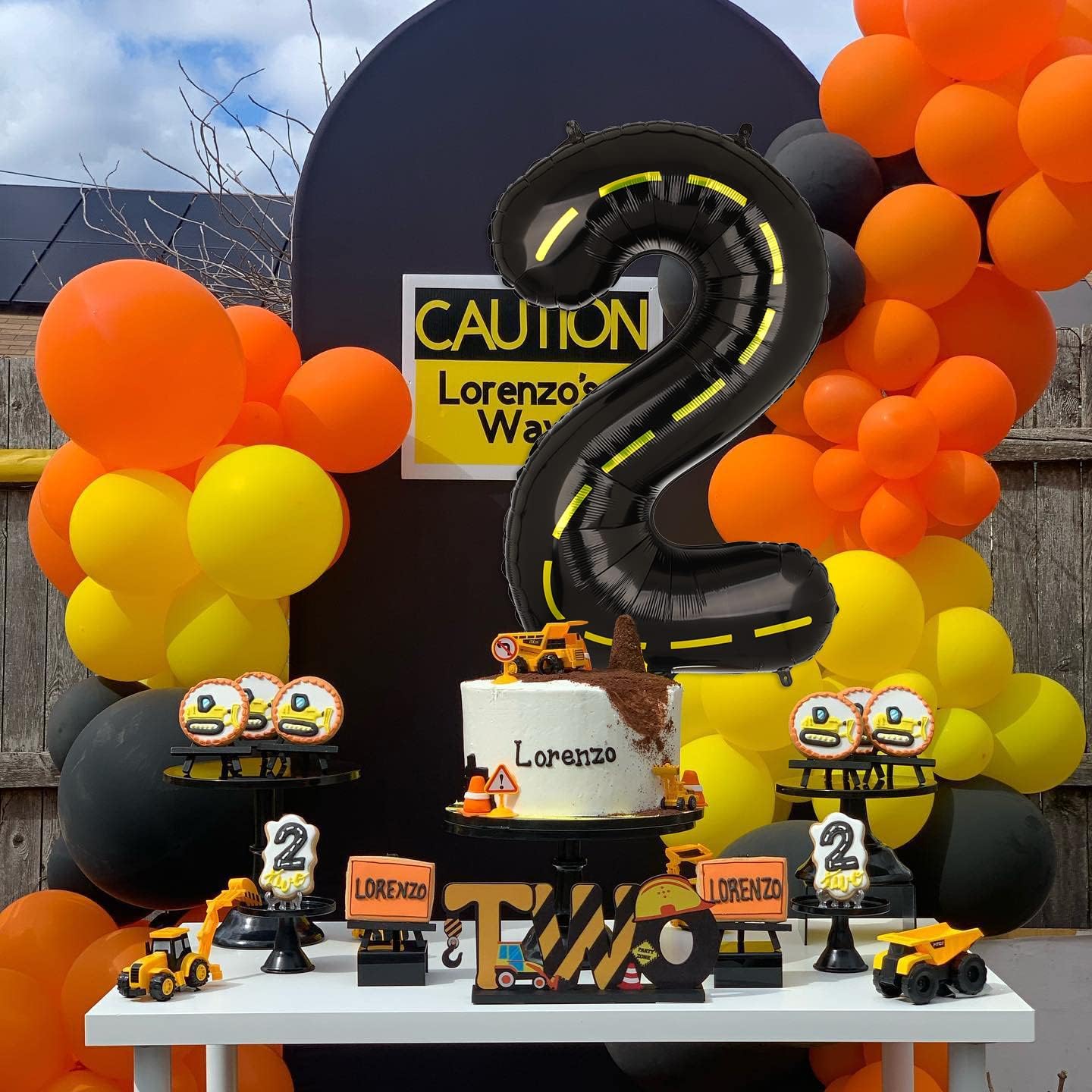 Construction Balloons 40 Inch Construction Number Balloon 2 Black Construction Truck Themed Bulldozer Dump Truck Foil Mylar Ball