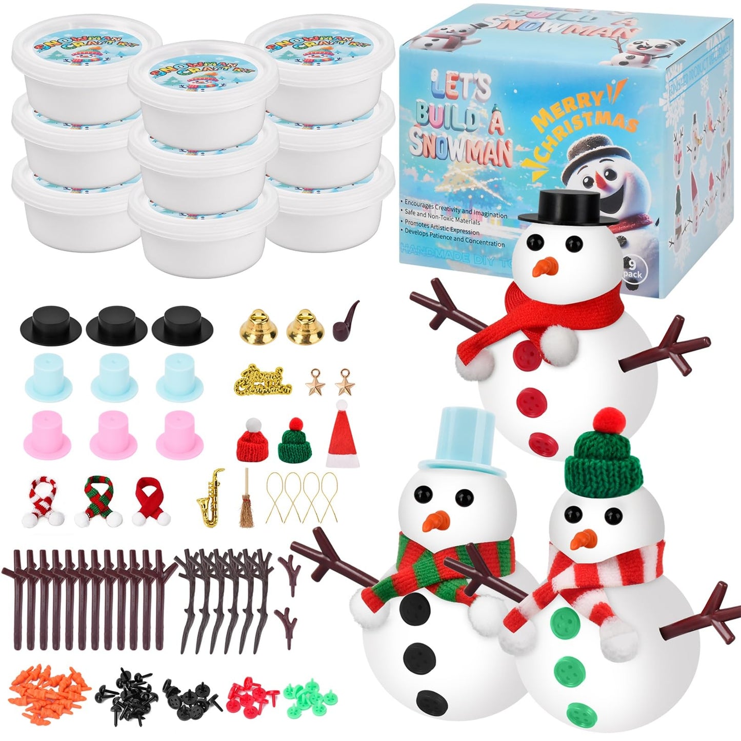 Ariepoue Christmas Stocking Stuffers for Kids Teen Boys Girls - 9 Pack Build Snowman Kit Christmas Crafts Gifts for Kids Creativ