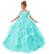 Long Princess Girls Pageant Dress Tulle Ruffles Flower Girl Dress Beaded Appliques Wedding Party Costumes Turquoise Us6