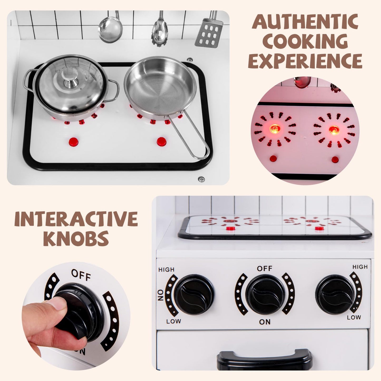INFANS Play Kitchen for Kids, Wooden Kids Play Kitchen Playset with Realistic Light & Sounds, Pots Pan Microwave Sink, Children