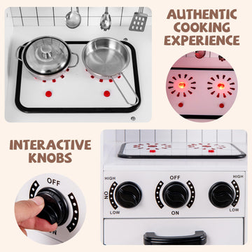 INFANS Play Kitchen for Kids, Wooden Kids Play Kitchen Playset with Realistic Light & Sounds, Pots Pan Microwave Sink, Children