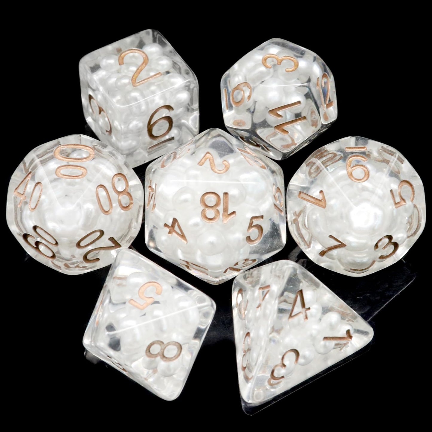 Haxtec Resin DND Dice Set 7PCS White Filled Resin Dice Pearl Polyhedral D&D Dice for Roleplaying Dice Games Compatible with Dung
