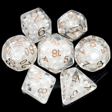 Haxtec Resin DND Dice Set 7PCS White Filled Resin Dice Pearl Polyhedral D&D Dice for Roleplaying Dice Games Compatible with Dung