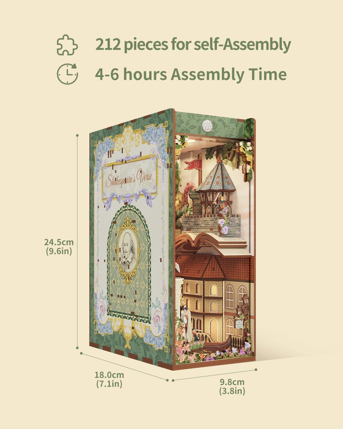 Tonecheer x British Library DIY Book Nook Kit, Shakespeare 3D Wooden Puzzle for Adults, Miniature House Kit Booknook Bookshelf I