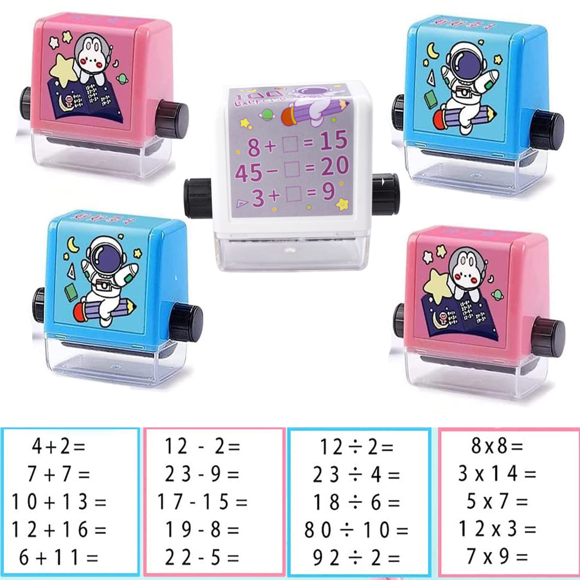 5PC Roller Digital Teaching Stamp,Addition, Subtraction, Multiplication Division and Fill in The Blank Roller Stamp, Teaching Ma