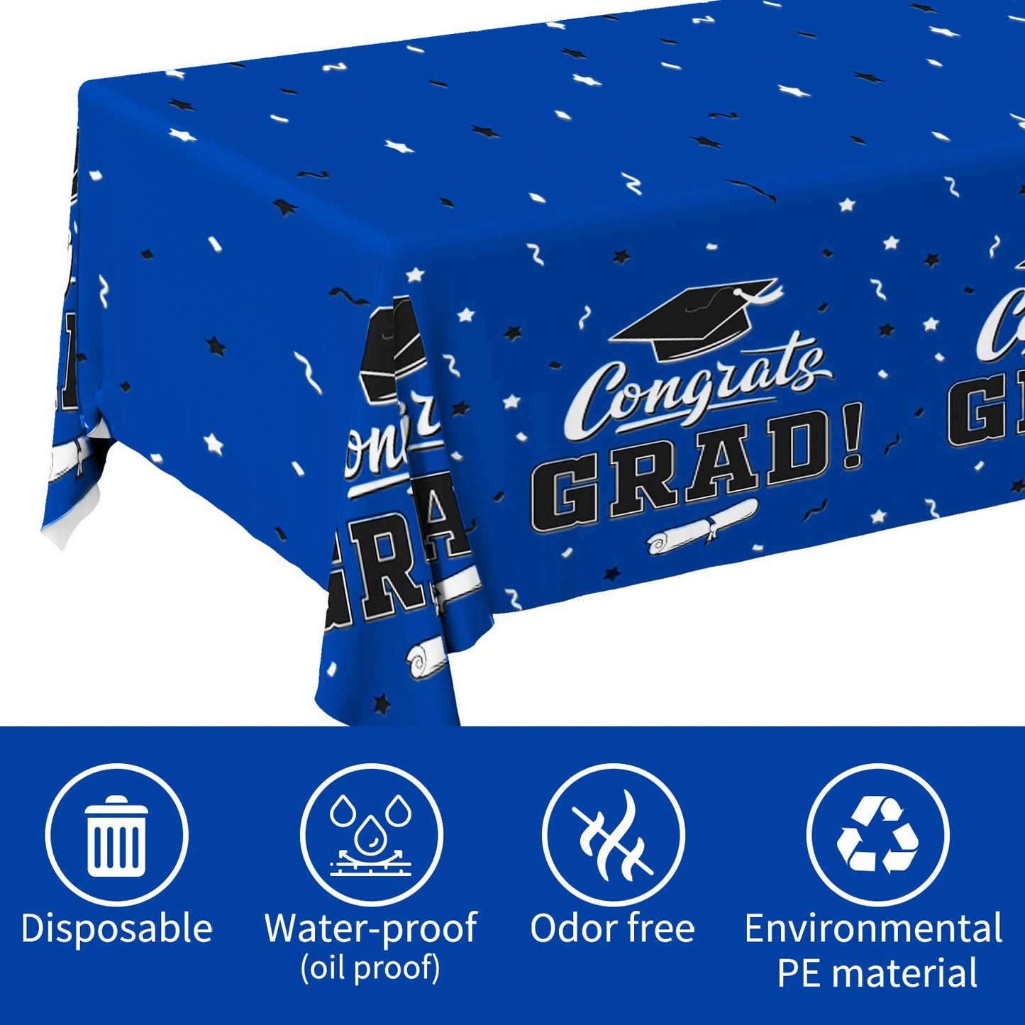 Graduation Party Decorations, Gongrats Grad Tablecover For Graduation Party Supplies, 3 Pcs Class Blue Table Cloths, 54''X108''