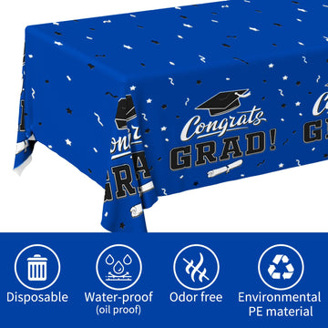 Graduation Party Decorations, Gongrats Grad Tablecover For Graduation Party Supplies, 3 Pcs Class Blue Table Cloths, 54''X108''