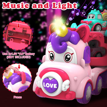 seveclotree Toddler Girl Toys - 7-in-1 Carrier Truck with Light & Sound, Rose Red, Perfect for 1-3 Year Old Birthday & Christmas Gifts
