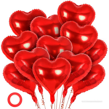 12 Pcs Red Heart Balloons,18 Inch Heart Foil Balloons Love Balloons Valentine Balloons For Birthday Party Wedding Engagement Par