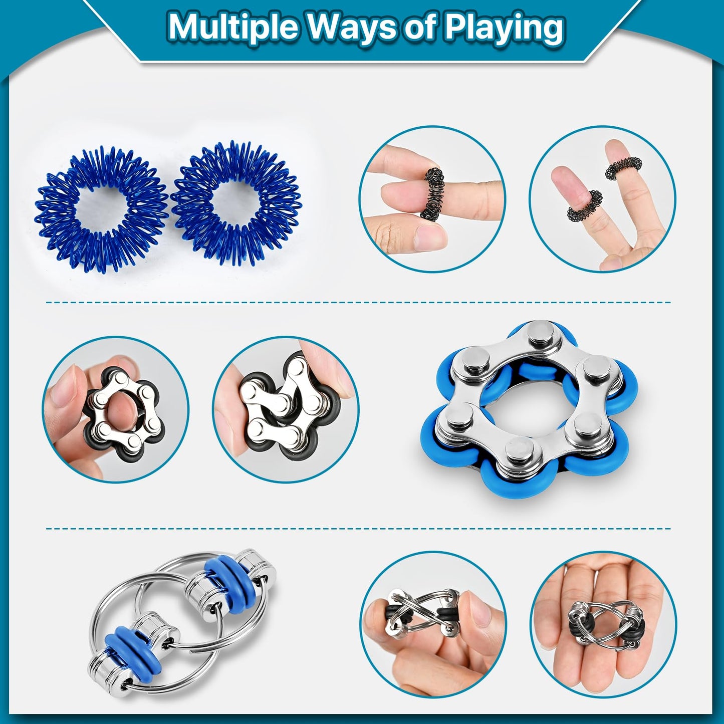 Dr.Kbder Fidget Toys Adults Pack 6Pcs, Edc Fidgeting Game For Kids Teen Cool Mini Gadget Desk Toys Figette Spinner Figits Rings Classroom Adhd Stress Anxiety Relief Toy Unique Gift For Boys Girls-Blue
