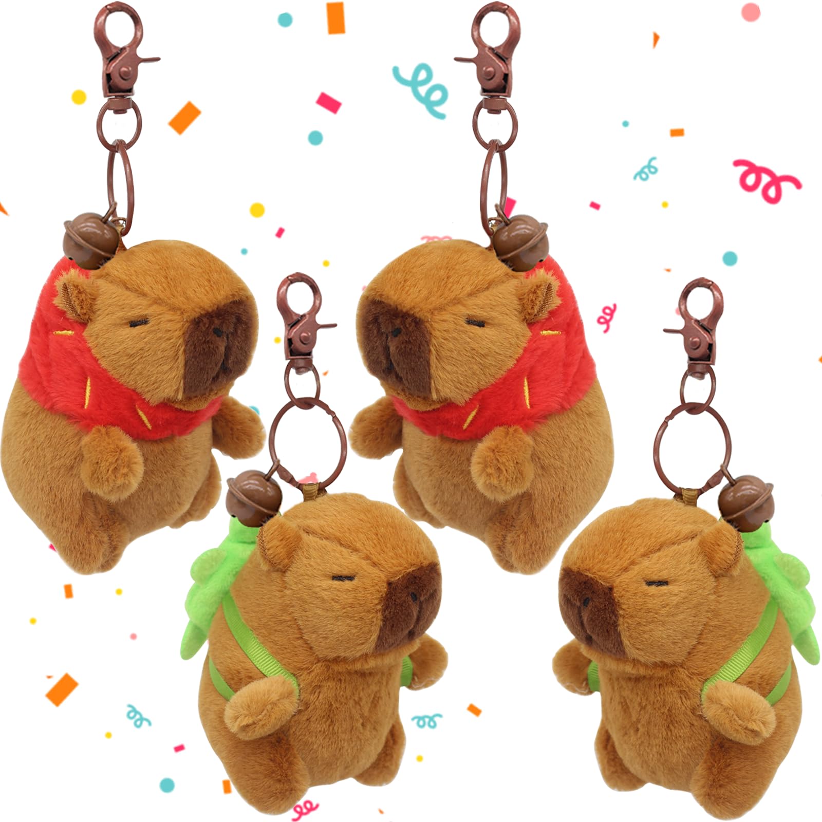 Wueuru 4 Pcs Capybara Plush Keychain Toy,Valentines Day Gift Capybara Stuffed Animals 4'' Cute Capybara Plush Toy Doll Key Chain