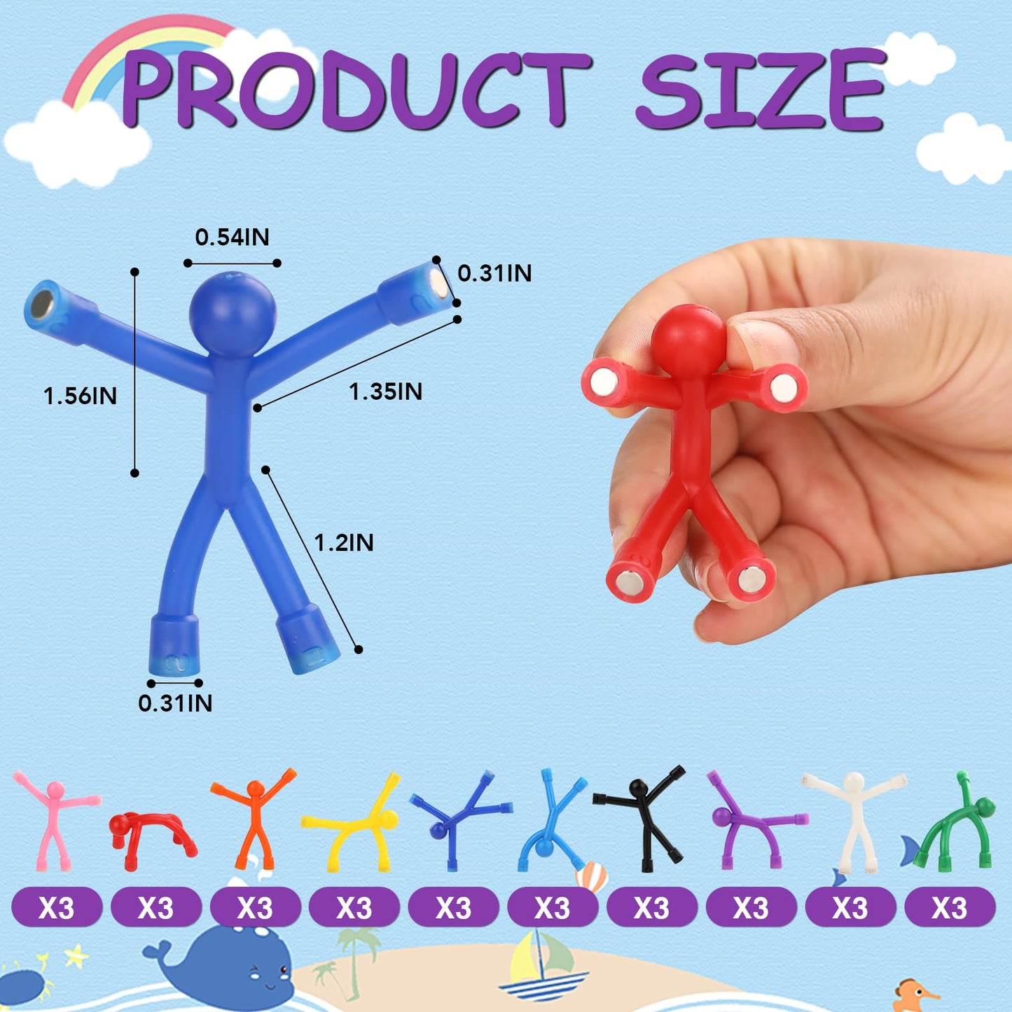 BEST CHOICE MAGNETS 30Pcs Translucent Magnetic Humanoid Toys - Colorful Magnetic Travel Toys for Refrigerator & Office Whiteboard