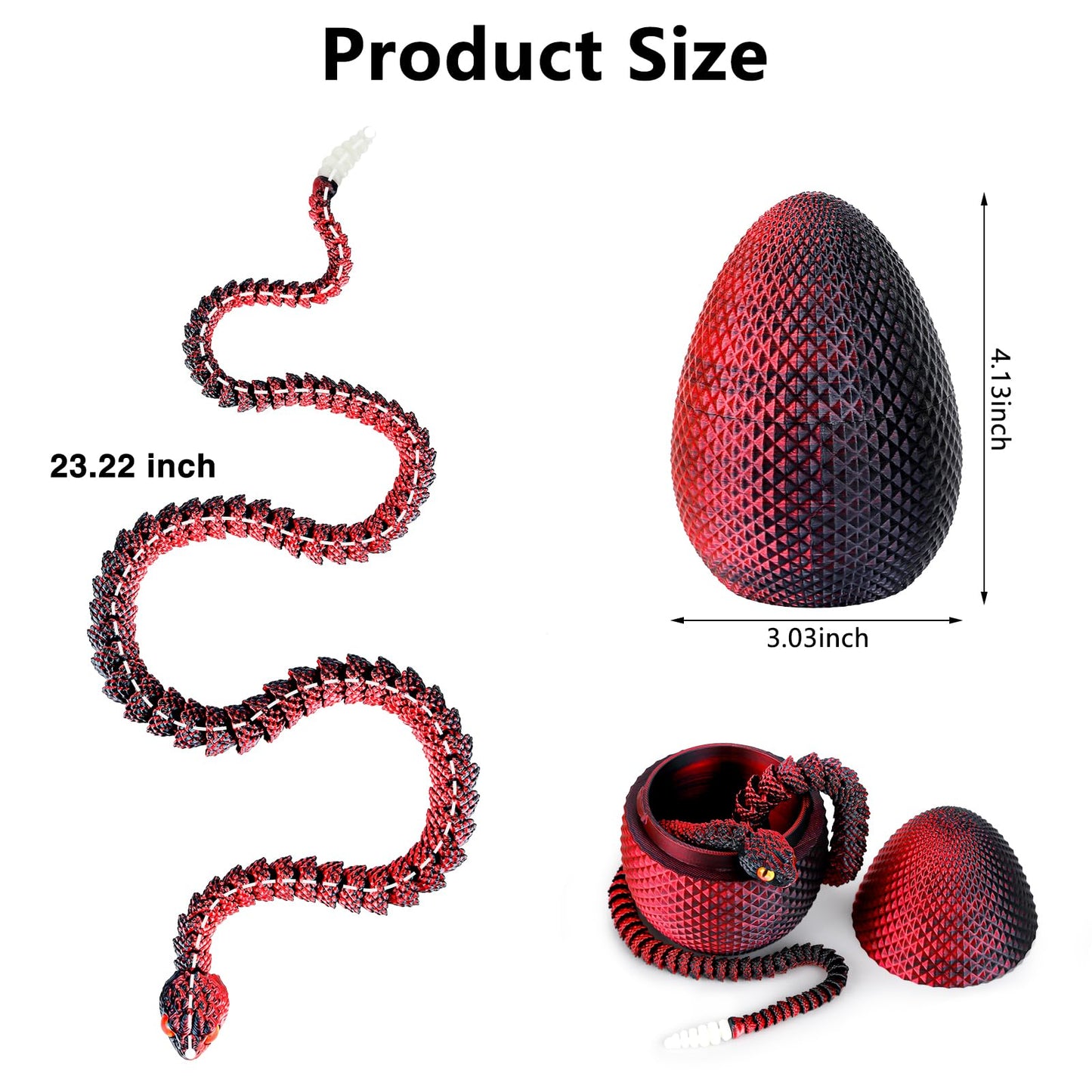 3D Printed Snake Eggs With Snake Inside,3D Printed Snake,3D Printed Animals,23.22 Inch Crystal Snake Fidget Toys,Articulated 3D