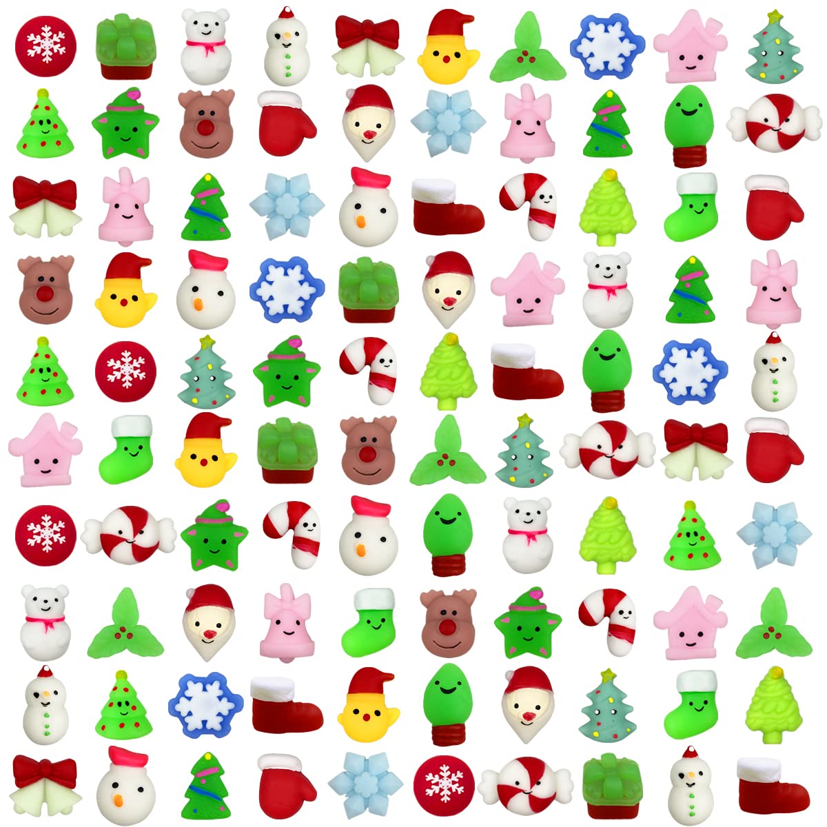 Anditoy 100 Pcs Christmas Mochi Squishy Toys Squishies Christmas Toys For Kids Girls Boys Toddlers Christmas Party Favors Stocking Stuffers Gifts