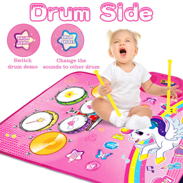 Baby Music Mat: 3 In 1 Piano Drum Animal Touch Unicorn Toys - Infant Musical Toy For 1-2 Year Olds