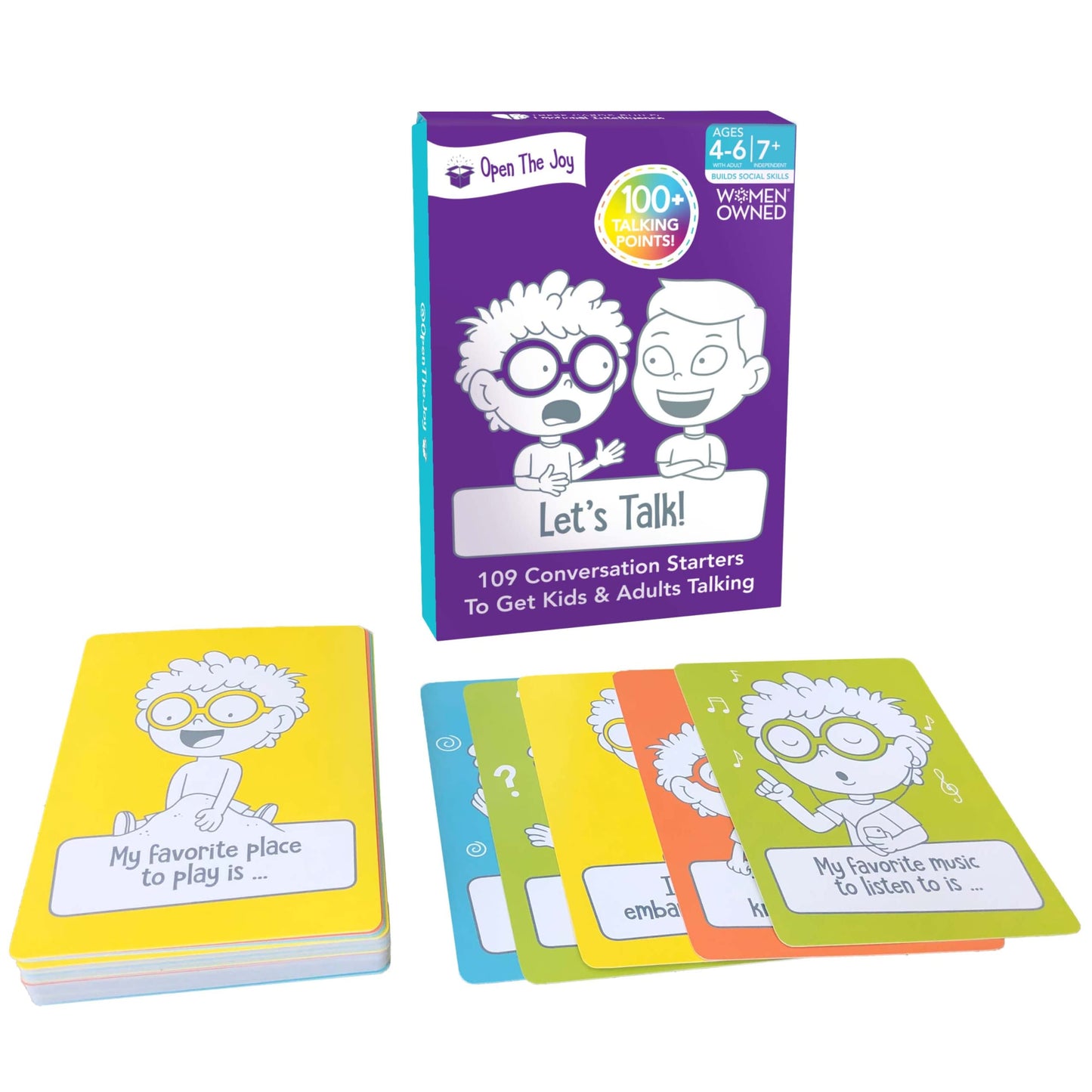 Open The Joy Let's Talk Conversation Starter Cards | 100+ Prompts for Kids | Ages 4+ | Paper, One Size