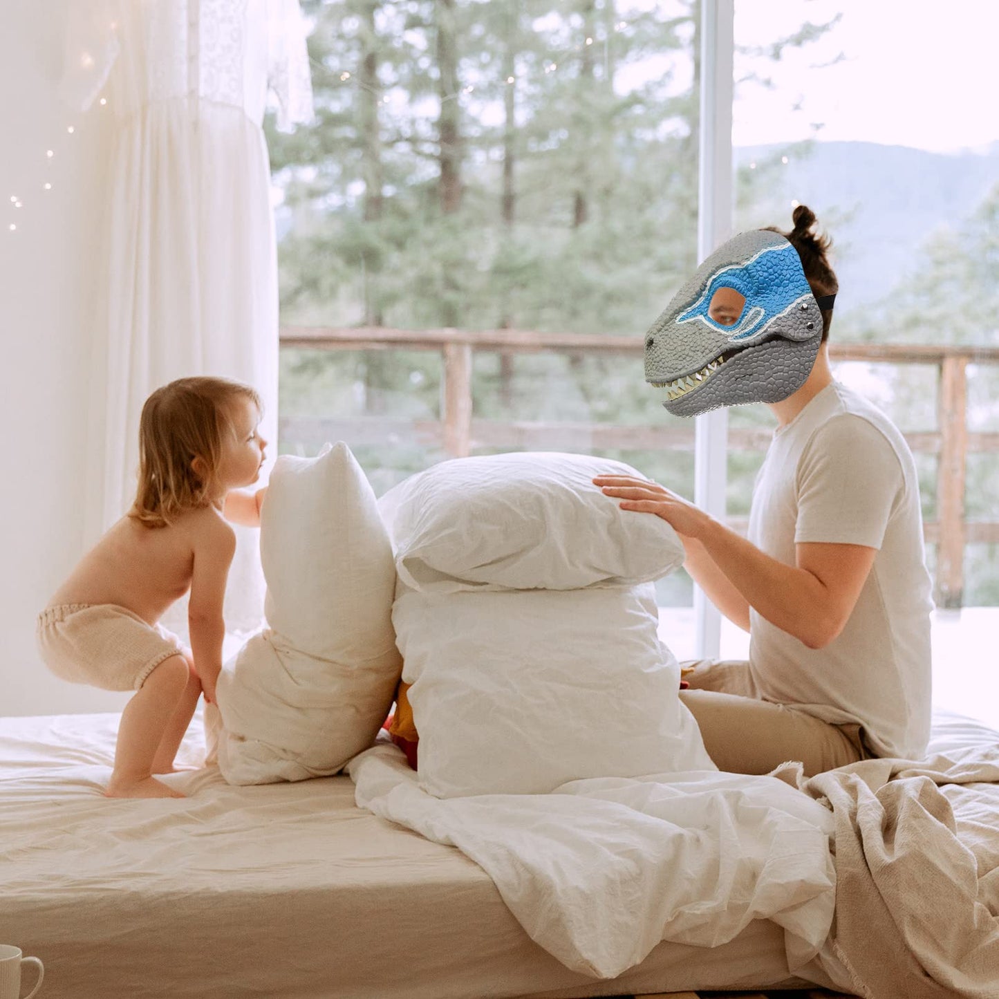 KJOCOS Dino Mask, Dinosaur Velociraptor Raptor Latex Masks Moving Jaw, Animal Head Blank Mask Halloween Costume Party Cosplay Gi