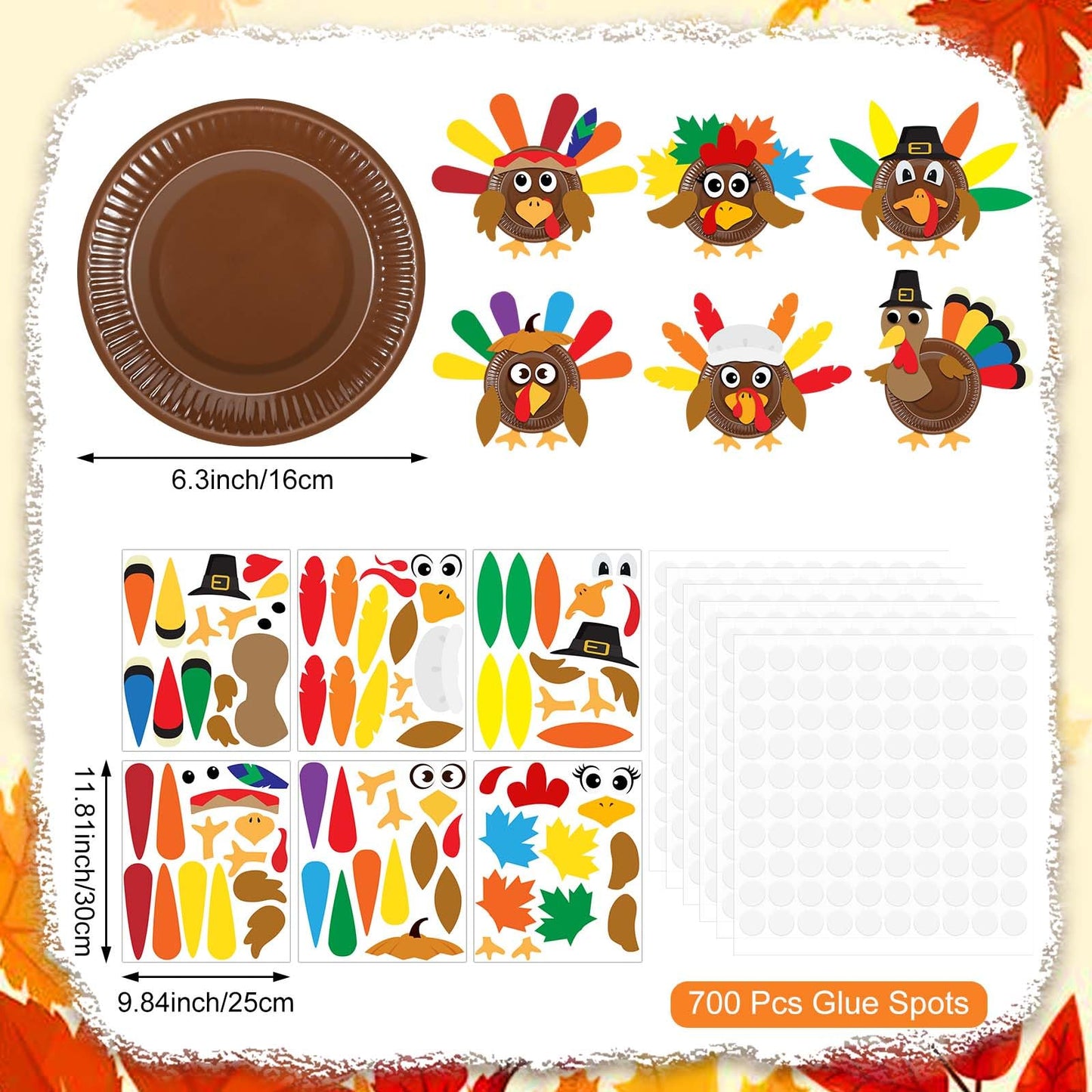 Sanixin 24 Sets Thanksgiving DIY Turkey Craft Kits Fall Make a Turkey Crafts Thanksgiving Decorations Stickers Arts and Crafts f