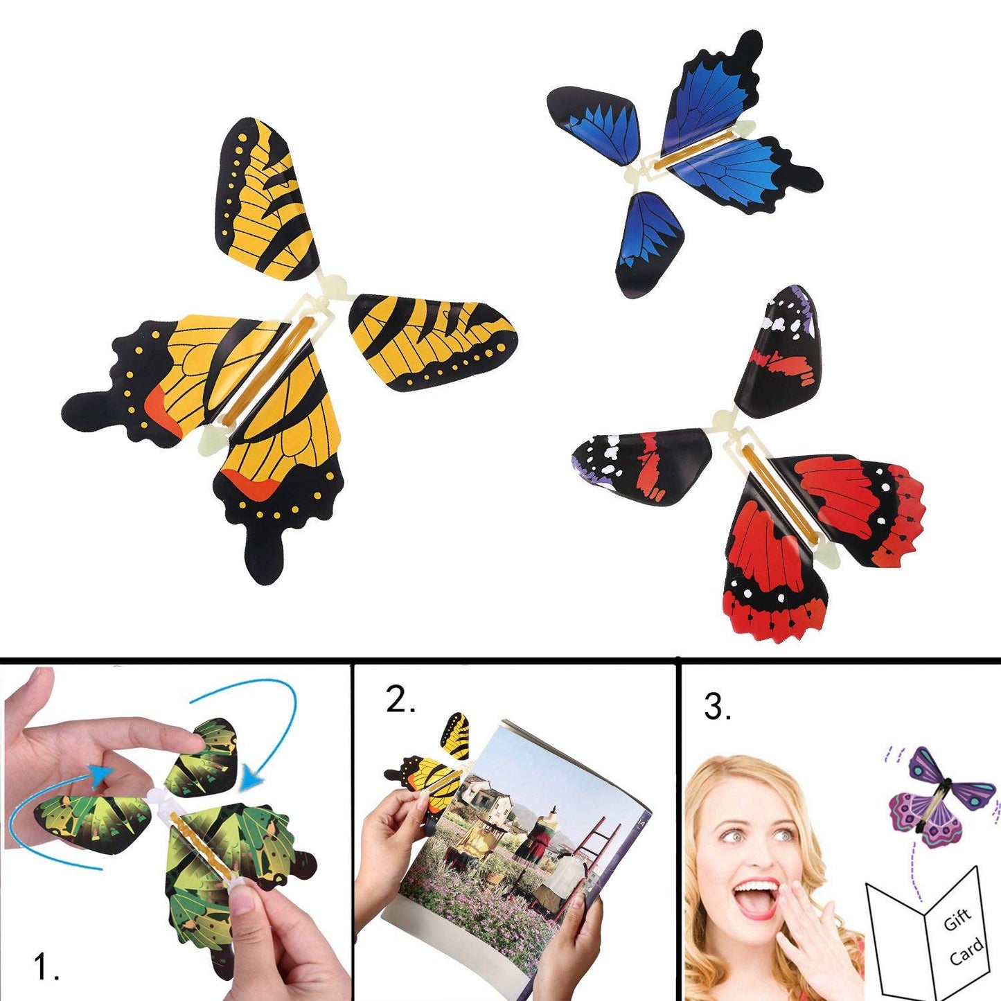 Bfy Magic Flying Butterfly Wind Up Toys For Card, Gag Gifts For Kids Great Surprise Colorful Butterfly In Book Greeting Card Boo