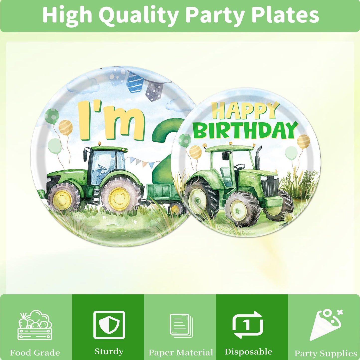 Rakuto Tractor 2nd Birthday Decorations Supplies, 96PCS Tractor Party Plates Napkins and Forks Set, Disposable Farm Two Years Ol