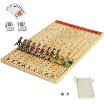 Jyquorp Horse Race Board Game Racing Game Thickened Solid Wood With 11 Luxurious Durable Classic Metal Horses With 4 Dice And 2