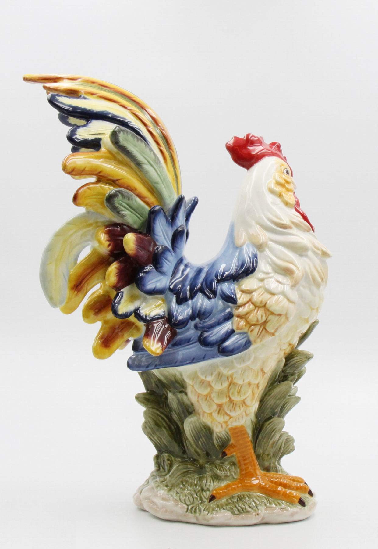 StealStreet SS-CG-31980, 15.75 Inch Porcelain Painted Colorful Rooster Bird Figurine Statue, Blue/Orange