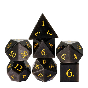Udixi Gemstone Dice Set D&D Rpg Silver Sheen Obsidian Dice With Gift Case For Dungeons And Dragons Role Palying Games And Tablet